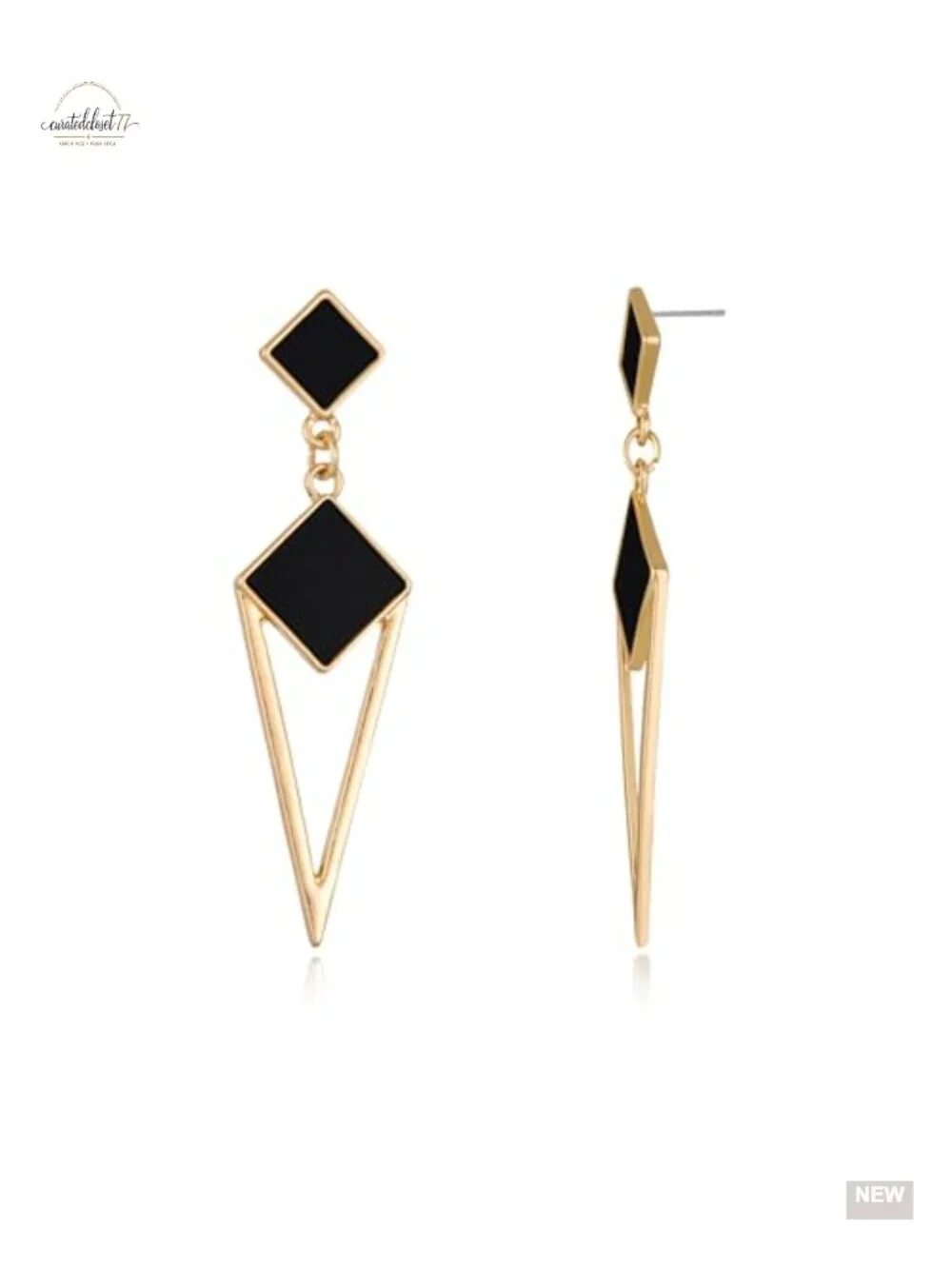 Chunky Gold Square Statement Drop Earrings Non Tarnish Stainless Steel